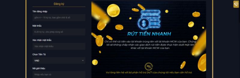 Điền đầy đủ thông tin và chấp nhận điều khoản trước khi đăng ký vào casinomcw